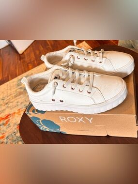 Roxy White Platform Lace-Up Sneakers with Rose Gold Eyelets